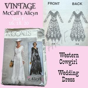 UC FF Vintage McCalls 8057 Alicyn Wedding Dress Western Cowgirl Sewing Pattern